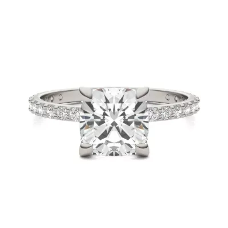 2.42 ct. tw. Lab Created Moissanite Cushion Engagement Ring 14K White Gold
