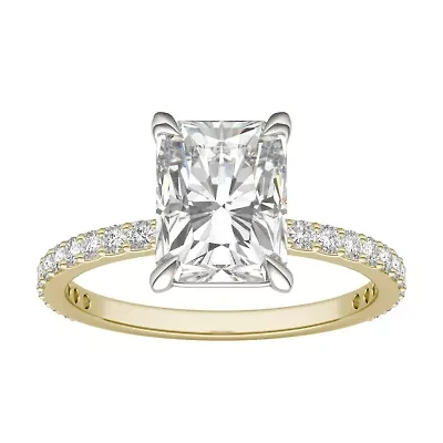 Charles & Colvard 3.12 ct. tw. Lab Created Moissanite Radiant Engagment Ring 14K White and Yellow Gold
