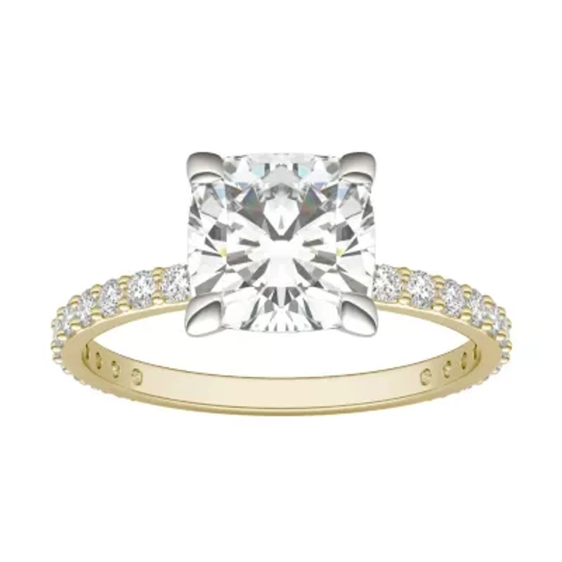 Charles & Colvard 2.42 ct. tw. Lab Created Moissanite Cushion Engagement Ring 14K White and Yellow Gold