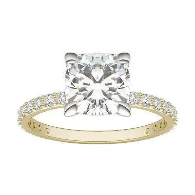 Charles & Colvard 2.42 ct. tw. Lab Created Moissanite Cushion Engagement Ring 14K White and Yellow Gold