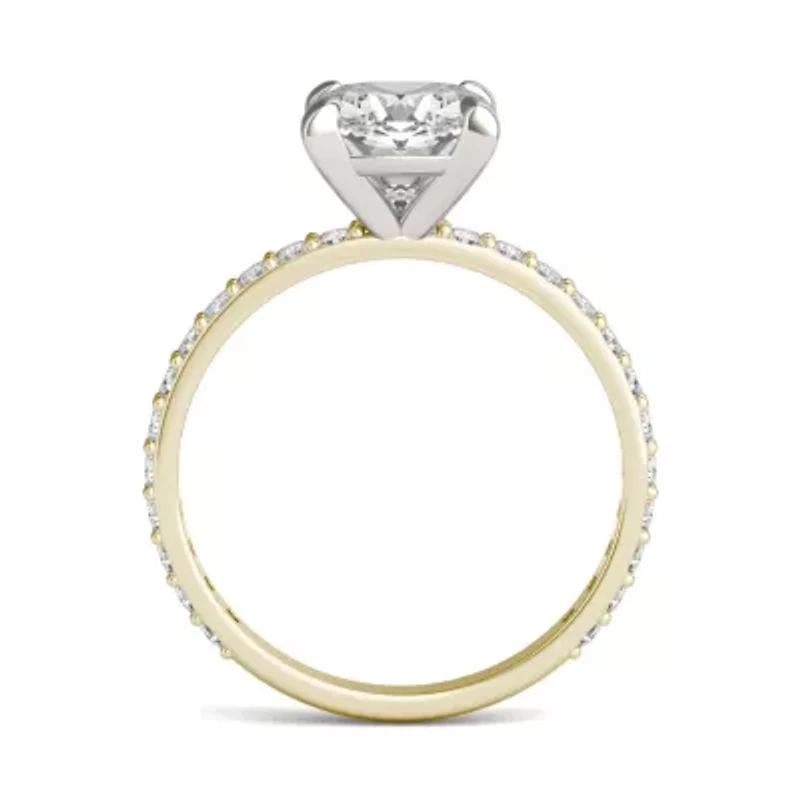 Charles & Colvard 2.42 ct. tw. Lab Created Moissanite Cushion Engagement Ring 14K White and Yellow Gold