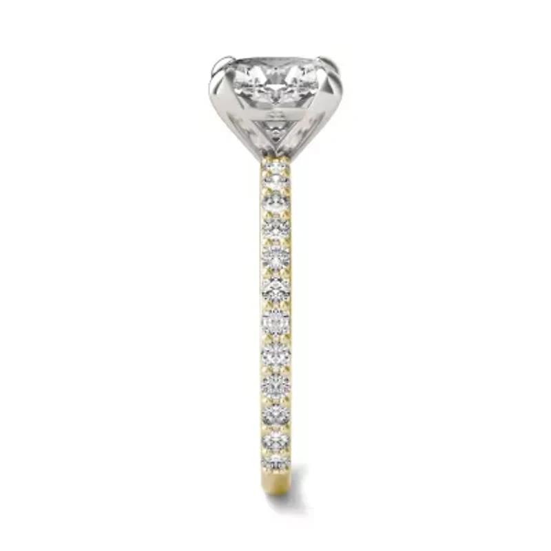 Charles & Colvard 2.42 ct. tw. Lab Created Moissanite Cushion Engagement Ring 14K White and Yellow Gold