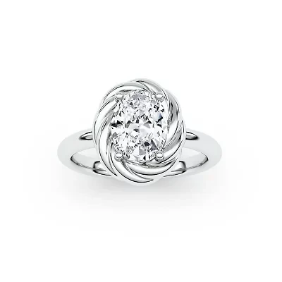 2.10 ct. tw. Lab Created Moissanite Oval Twist Solitaire Ring Sterling Silver