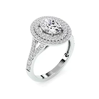 2.16 ct. tw. Lab Created Moissanite Oval Double Halo Ring Sterling Silver