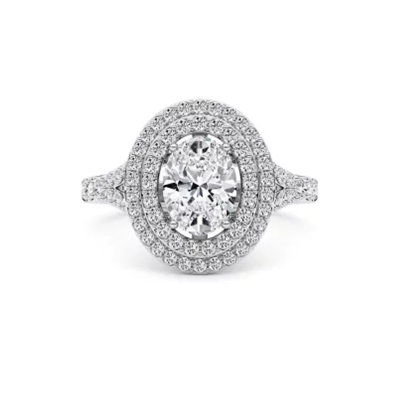 2.16 ct. tw. Lab Created Moissanite Oval Double Halo Ring Sterling Silver