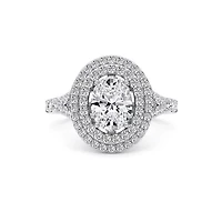 2.16 ct. tw. Lab Created Moissanite Oval Double Halo Ring Sterling Silver