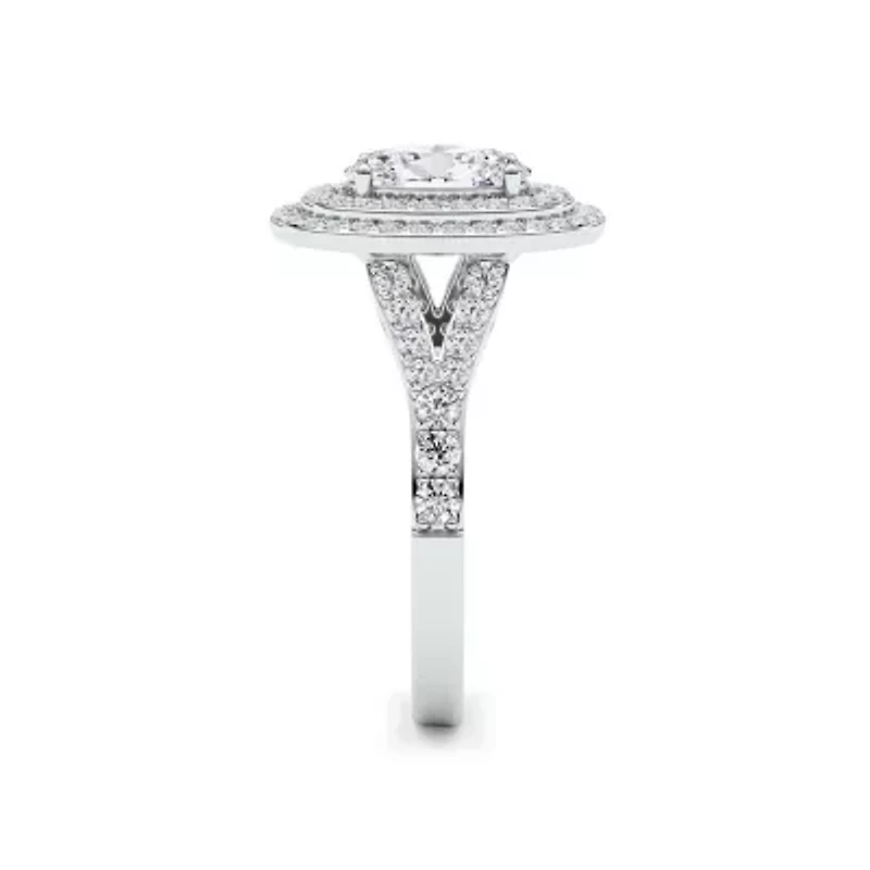 2.16 ct. tw. Lab Created Moissanite Oval Double Halo Ring Sterling Silver