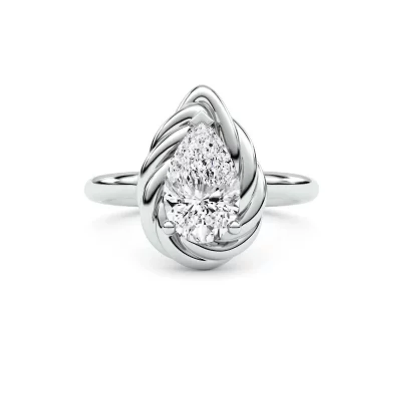 2.10 ct. tw. Lab Created Moissanite Pear Twist Solitaire Ring Sterling Silver