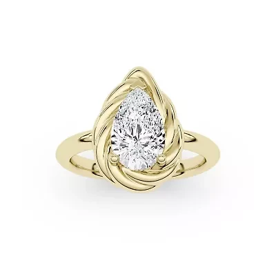 2.10 ct. tw. Lab Created Moissanite Pear Twist Solitaire Ring Sterling Silver 14K Vermeil
