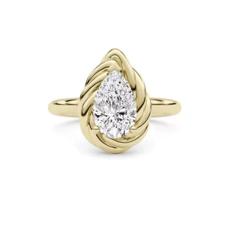 2.10 ct. tw. Lab Created Moissanite Pear Twist Solitaire Ring Sterling Silver 14K Vermeil