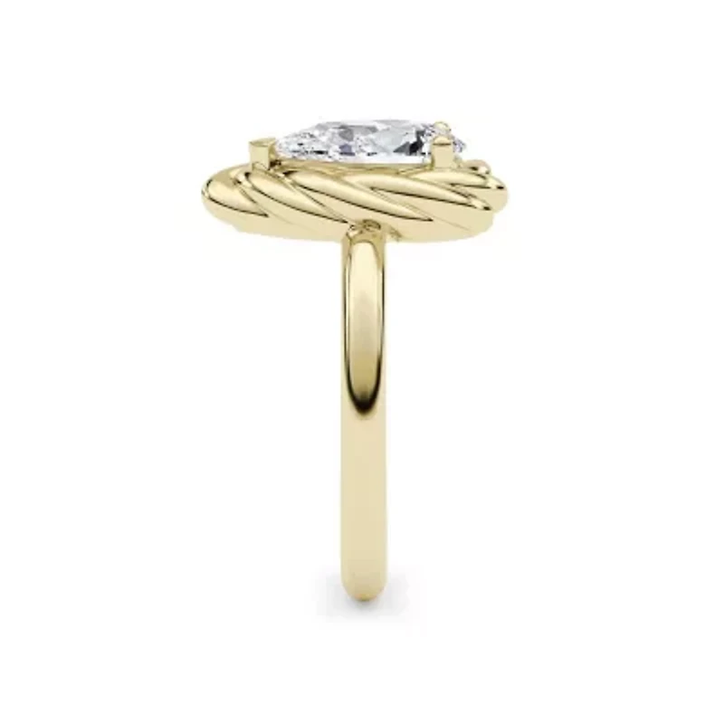 2.10 ct. tw. Lab Created Moissanite Pear Twist Solitaire Ring Sterling Silver 14K Vermeil