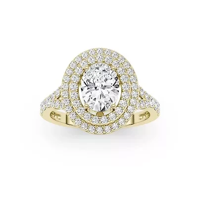 2.16 ct. tw. Lab Created Moissanite Oval Double Halo Ring Sterling Silver 14K Vermeil