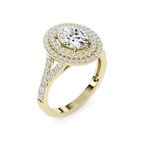 2.16 ct. tw. Lab Created Moissanite Oval Double Halo Ring Sterling Silver 14K Vermeil