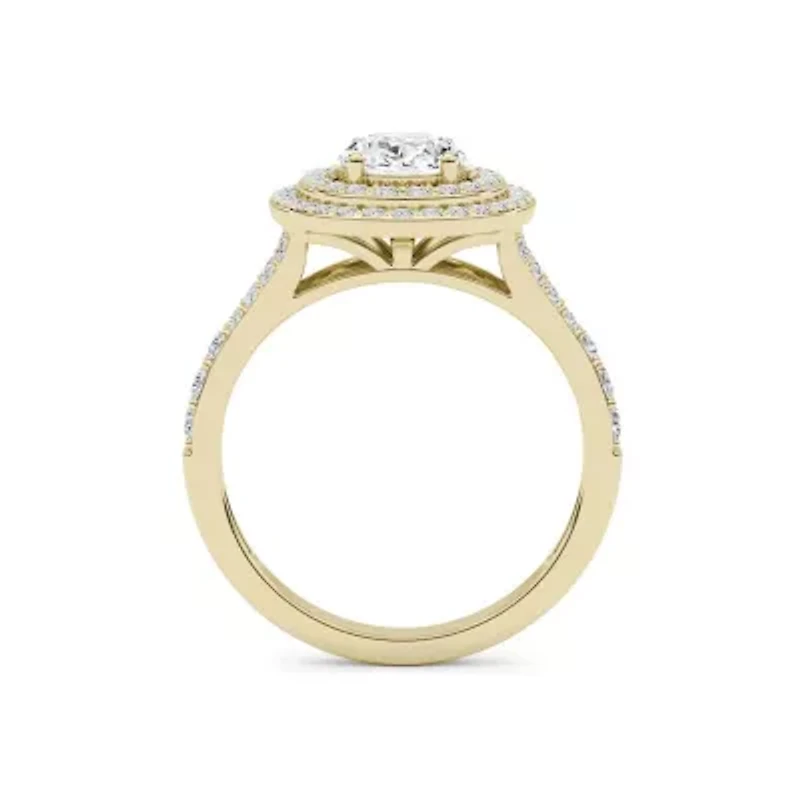 2.16 ct. tw. Lab Created Moissanite Oval Double Halo Ring Sterling Silver 14K Vermeil