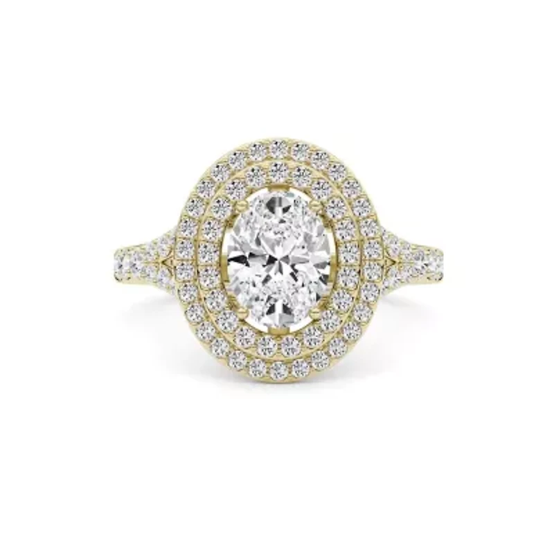 2.16 ct. tw. Lab Created Moissanite Oval Double Halo Ring Sterling Silver 14K Vermeil