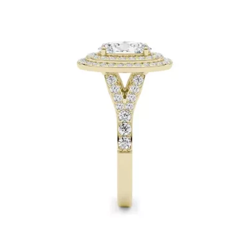 2.16 ct. tw. Lab Created Moissanite Oval Double Halo Ring Sterling Silver 14K Vermeil