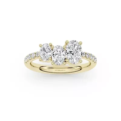 1.80 ct. tw. Lab Created Moissanite Oval Accented Three Stone Ring Sterling Silver 14K Vermeil