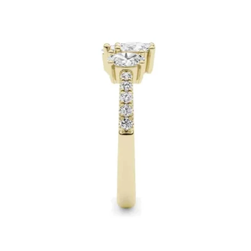 1.80 ct. tw. Lab Created Moissanite Oval Accented Three Stone Ring Sterling Silver 14K Vermeil