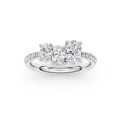 1.80 ct. tw. Lab Created Moissanite Oval Accented Three Stone Ring Sterling Silver
