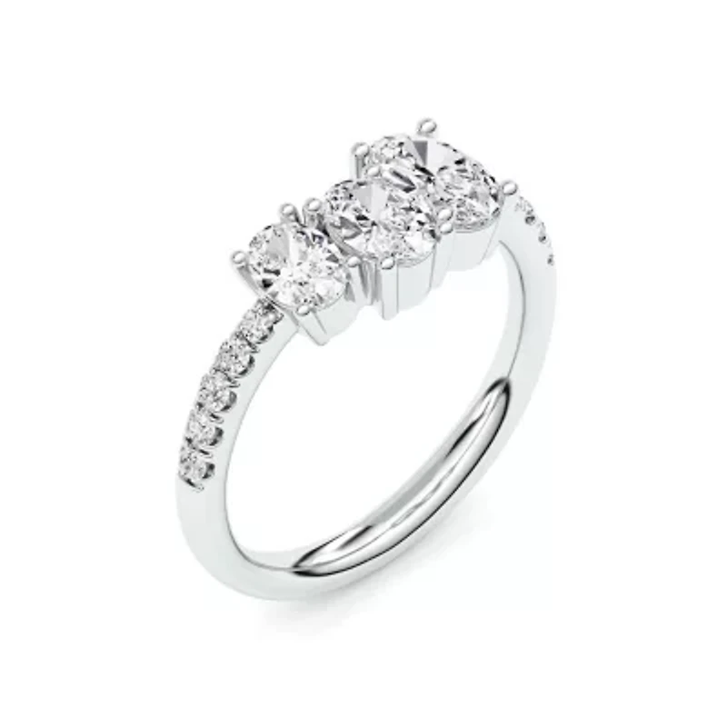 1.80 ct. tw. Lab Created Moissanite Oval Accented Three Stone Ring Sterling Silver