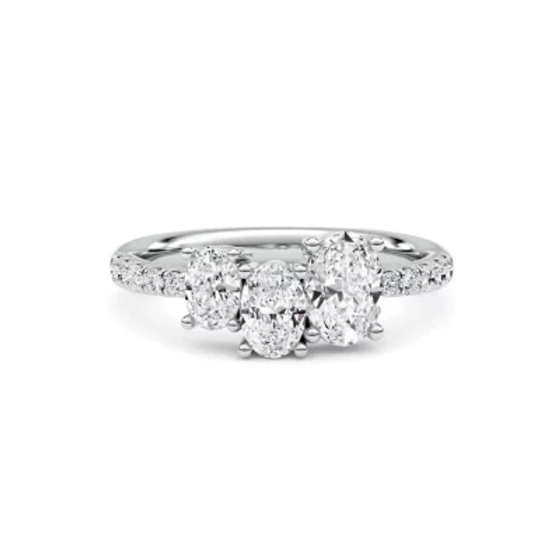 1.80 ct. tw. Lab Created Moissanite Oval Accented Three Stone Ring Sterling Silver