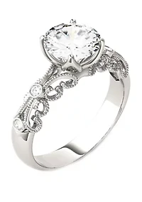 1.54 ct. t.w. Lab Created Moissanite Millgrain Ring 14K White Gold