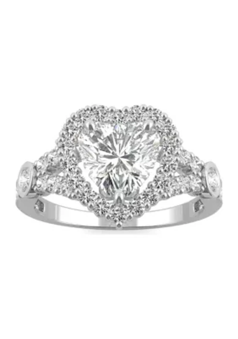 3/4 ct. t.w. Lab Created Moissanite Heart Halo Ring 14k White Gold