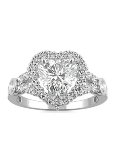 3/4 ct. t.w. Lab Created Moissanite Heart Halo Ring 14k White Gold