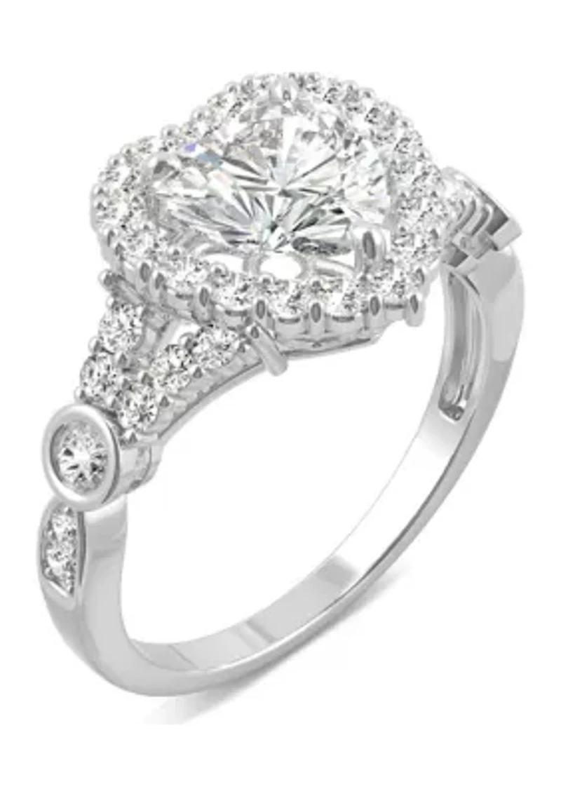 3/4 ct. t.w. Lab Created Moissanite Heart Halo Ring 14k White Gold