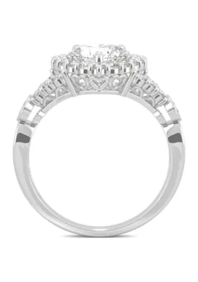 3/4 ct. t.w. Lab Created Moissanite Heart Halo Ring 14k White Gold