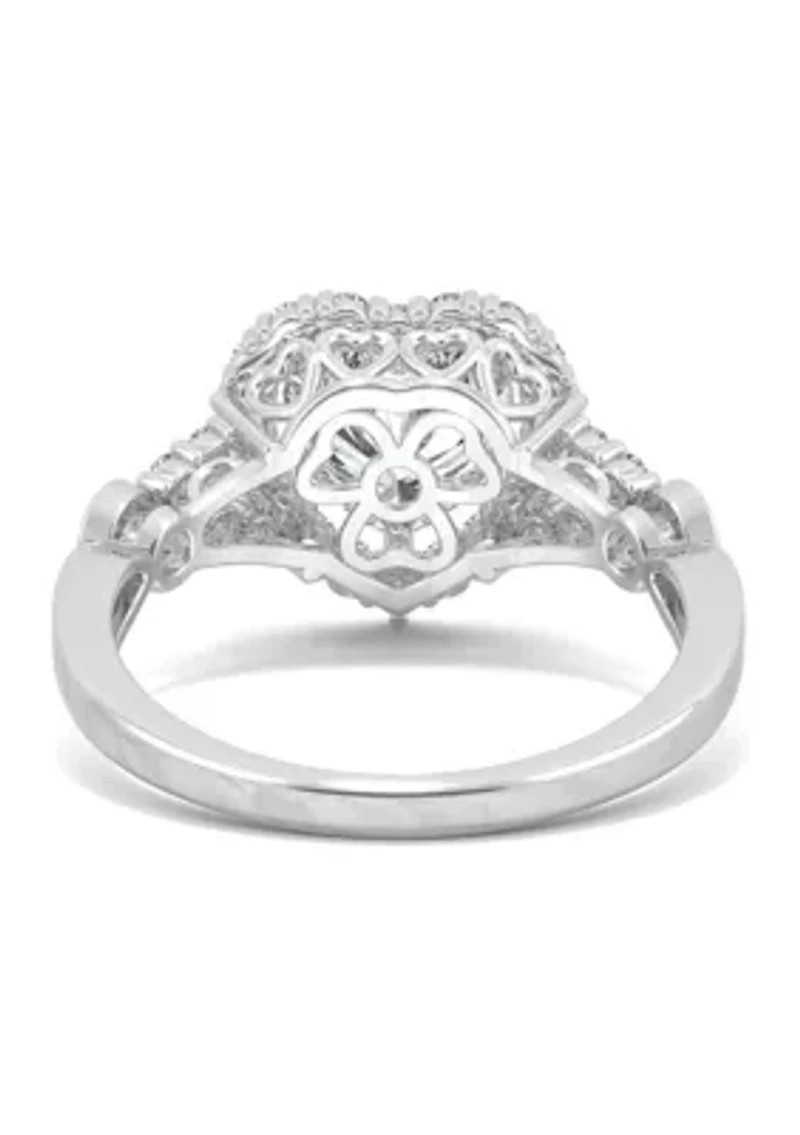 3/4 ct. t.w. Lab Created Moissanite Heart Halo Ring 14k White Gold