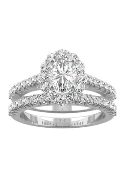 7/8 ct. t.w. Lab Created Moissanite Halo Bridal Set 14k White Gold