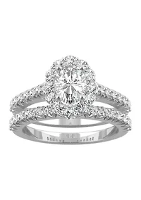 7/8 ct. t.w. Lab Created Moissanite Halo Bridal Set 14k White Gold