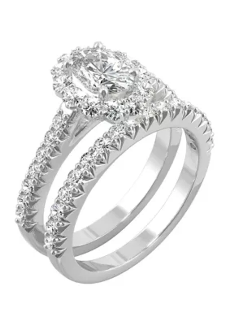 7/8 ct. t.w. Lab Created Moissanite Halo Bridal Set 14k White Gold