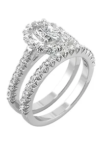 7/8 ct. t.w. Lab Created Moissanite Halo Bridal Set 14k White Gold