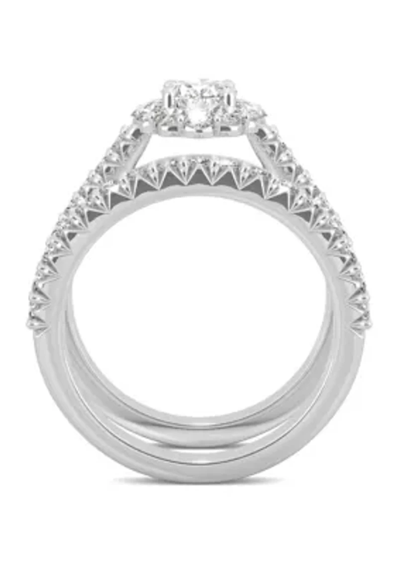 7/8 ct. t.w. Lab Created Moissanite Halo Bridal Set 14k White Gold