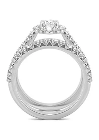 7/8 ct. t.w. Lab Created Moissanite Halo Bridal Set 14k White Gold