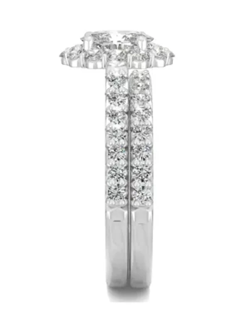 7/8 ct. t.w. Lab Created Moissanite Halo Bridal Set 14k White Gold