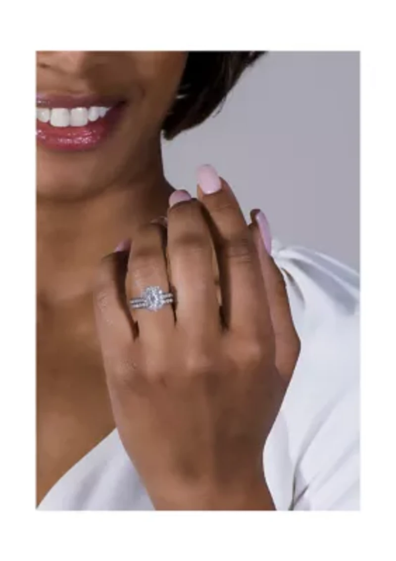 7/8 ct. t.w. Lab Created Moissanite Halo Bridal Set 14k White Gold