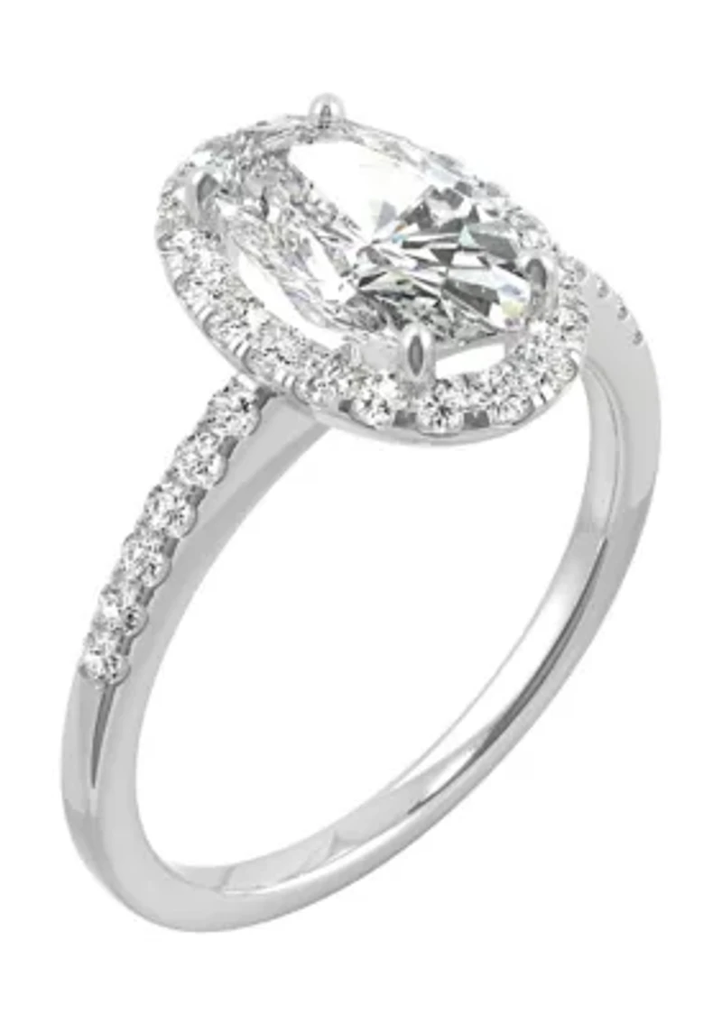 ct. t.w. Lab Created Moissanite Oval Halo Engagement Ring 14k White Gold