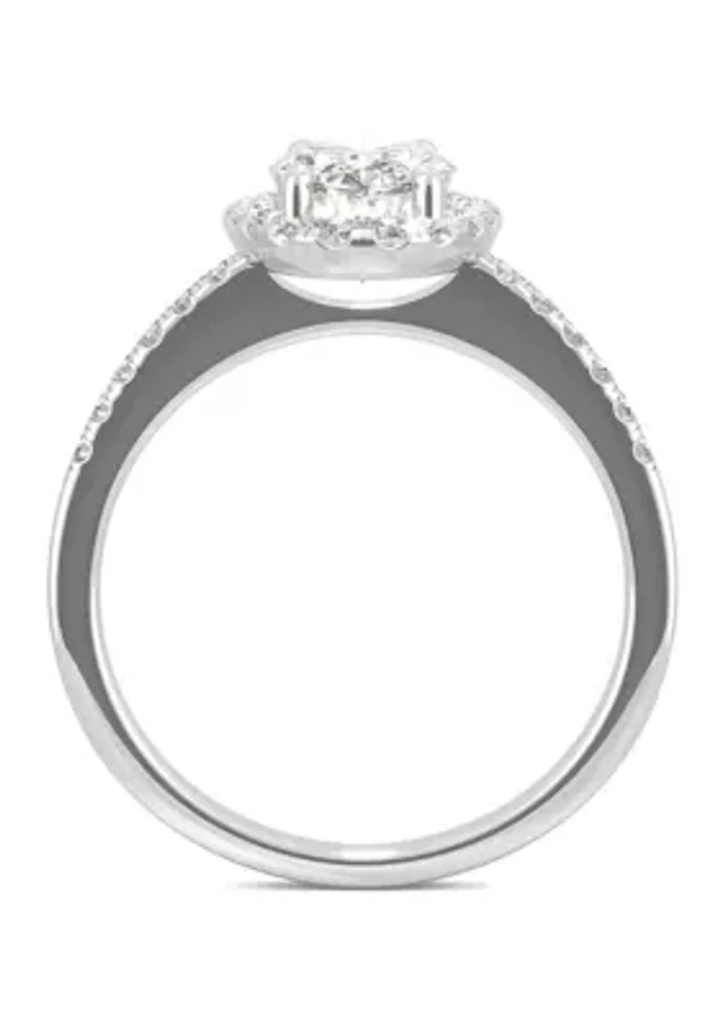 ct. t.w. Lab Created Moissanite Oval Halo Engagement Ring 14k White Gold