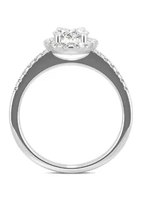 ct. t.w. Lab Created Moissanite Oval Halo Engagement Ring 14k White Gold