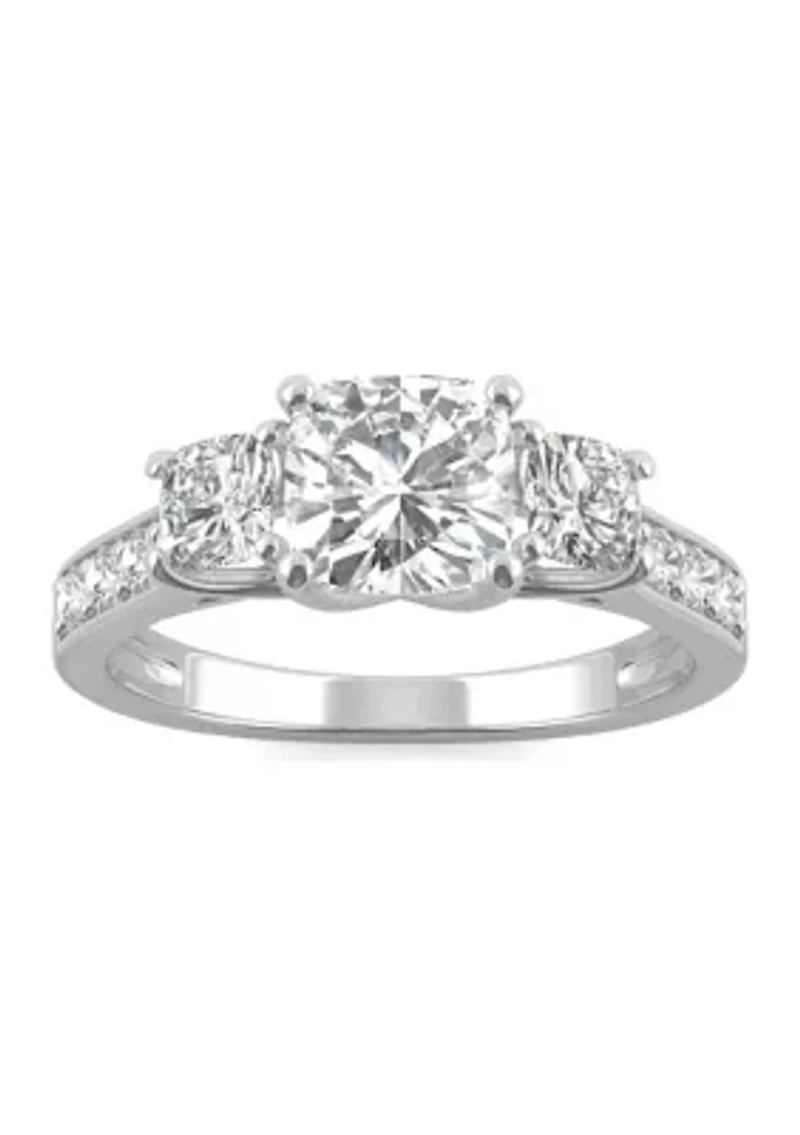 1/8 ct. t.w. Lab Created Moissanite Cushion Three Stone Ring 14k White Gold