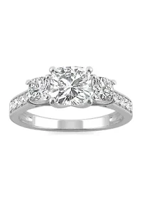 1/8 ct. t.w. Lab Created Moissanite Cushion Three Stone Ring 14k White Gold