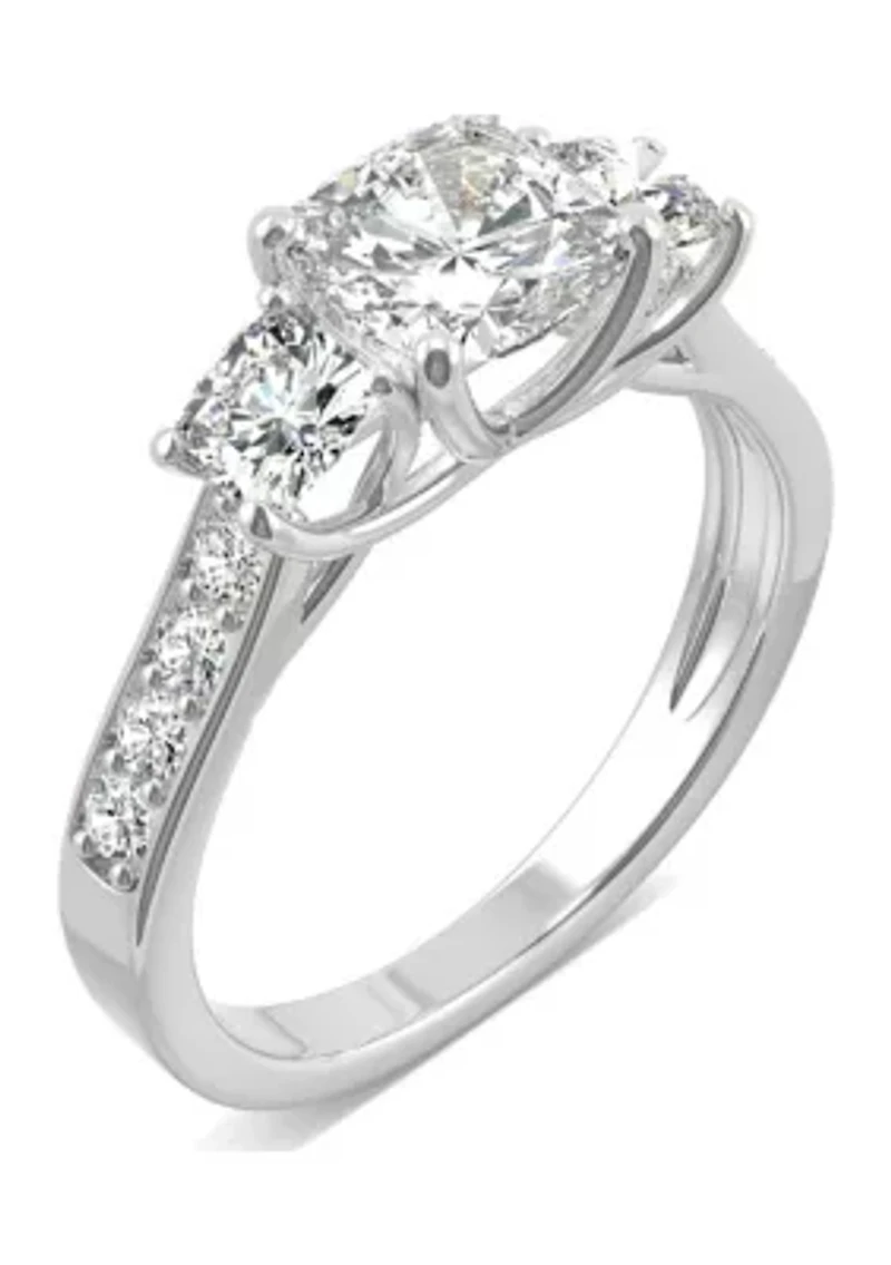 1/8 ct. t.w. Lab Created Moissanite Cushion Three Stone Ring 14k White Gold