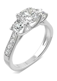 1/8 ct. t.w. Lab Created Moissanite Cushion Three Stone Ring 14k White Gold