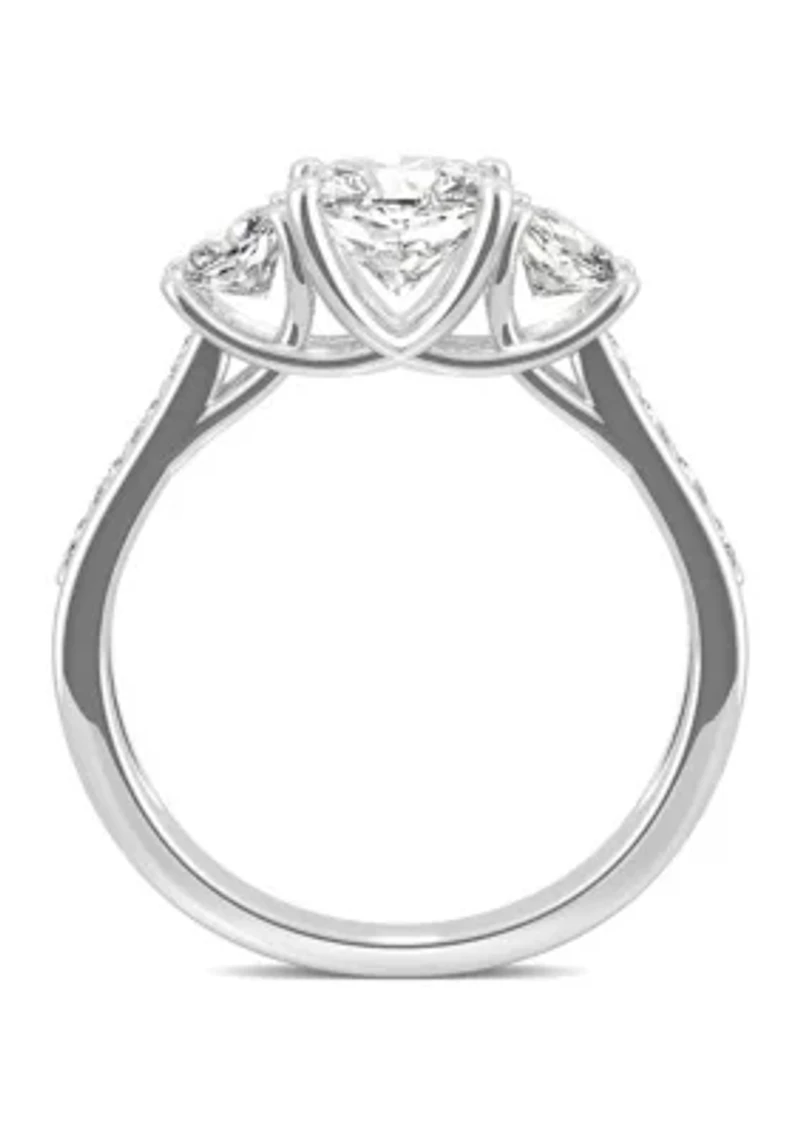 1/8 ct. t.w. Lab Created Moissanite Cushion Three Stone Ring 14k White Gold