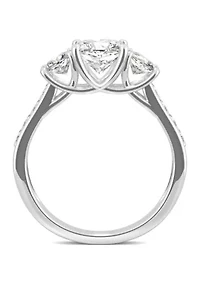 1/8 ct. t.w. Lab Created Moissanite Cushion Three Stone Ring 14k White Gold