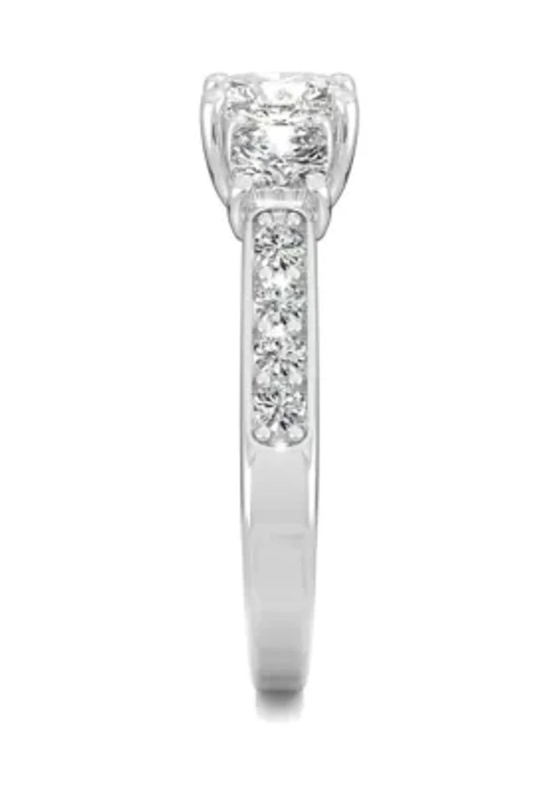1/8 ct. t.w. Lab Created Moissanite Cushion Three Stone Ring 14k White Gold