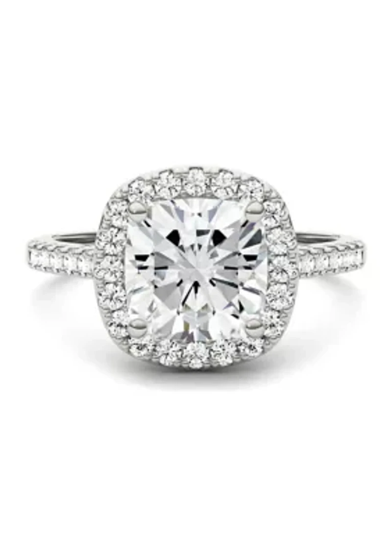 7/8 ct. t.w. Lab Created Moissanite Cushion Halo Engagement Ring 14k White Gold